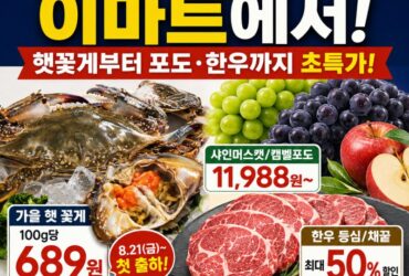 이마트·홈플러스·롯데마트 이번 주 먹거리 할인 총정리｜가을 햇꽃게 100g 689원부터 포도·삼겹살·달걀까지