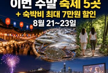 8월 21일 국내여행 최신정보｜이번 주말 바로 갈 축제 5곳 + 아직 받을 수 있는 숙박비 최대 7만원 할인
