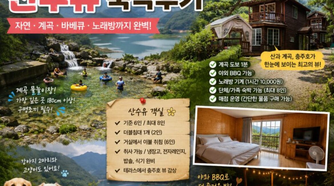 친구 8명이 떠난 충주호 여행｜주봉산펜션 ‘산수유’ 숙박 후기…계곡 물놀이부터 BBQ·노래방까지