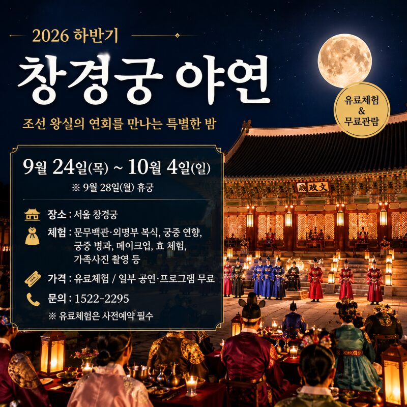 2026 창경궁 야연 하반기｜9월 24일 시작, 조선 왕실 연회 체험부터 무료 관람까지