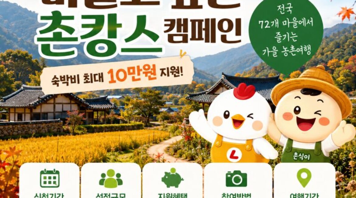 가을여행 숙박비 최대 10만원 받는다! 오늘부터 신청…전국 72곳 ‘촌캉스’ 총정리
