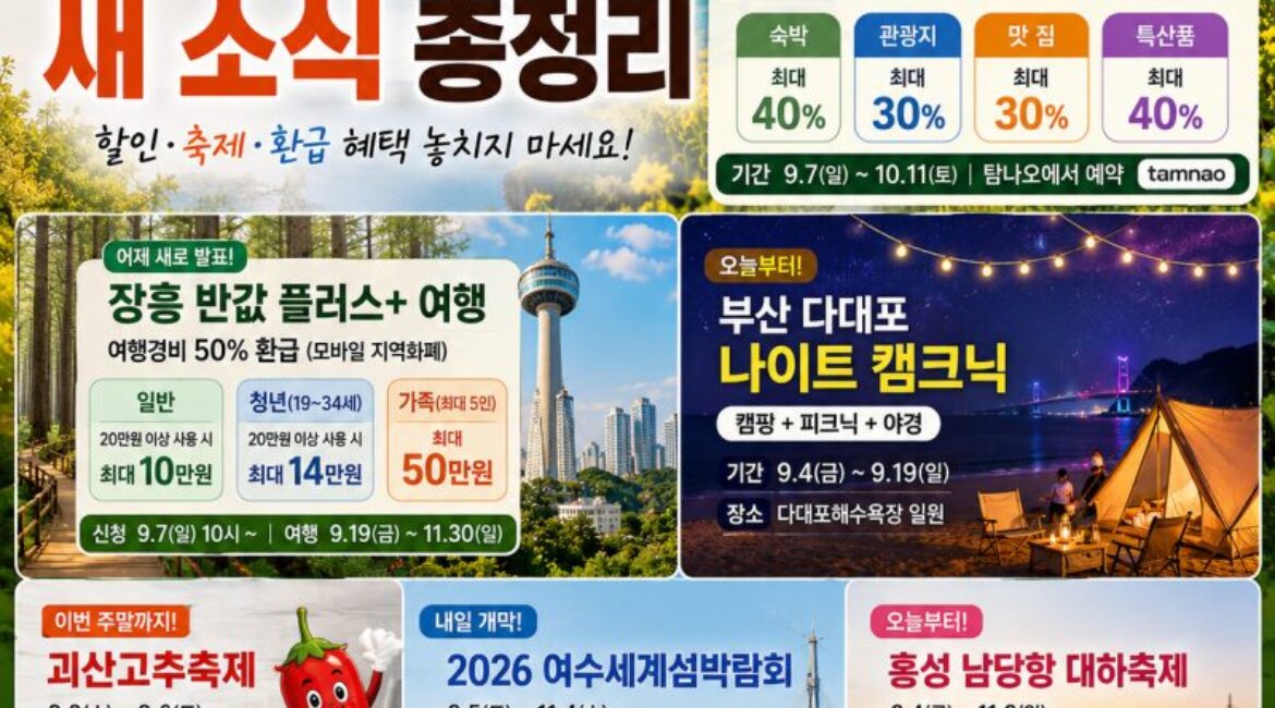 제주 숙박 40% 할인·장흥 반값여행·오늘 개막 축제까지