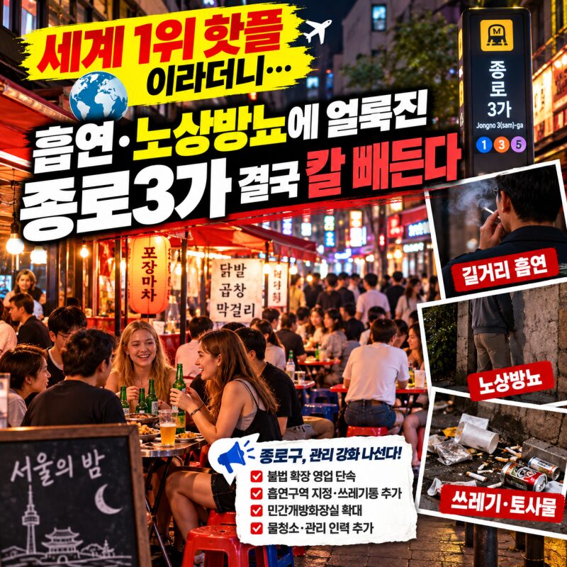 세계 1위 핫플이라더니 가보니 ‘윽’…종로3가 야장거리, 흡연·노상방뇨에 결국 칼 빼들었다