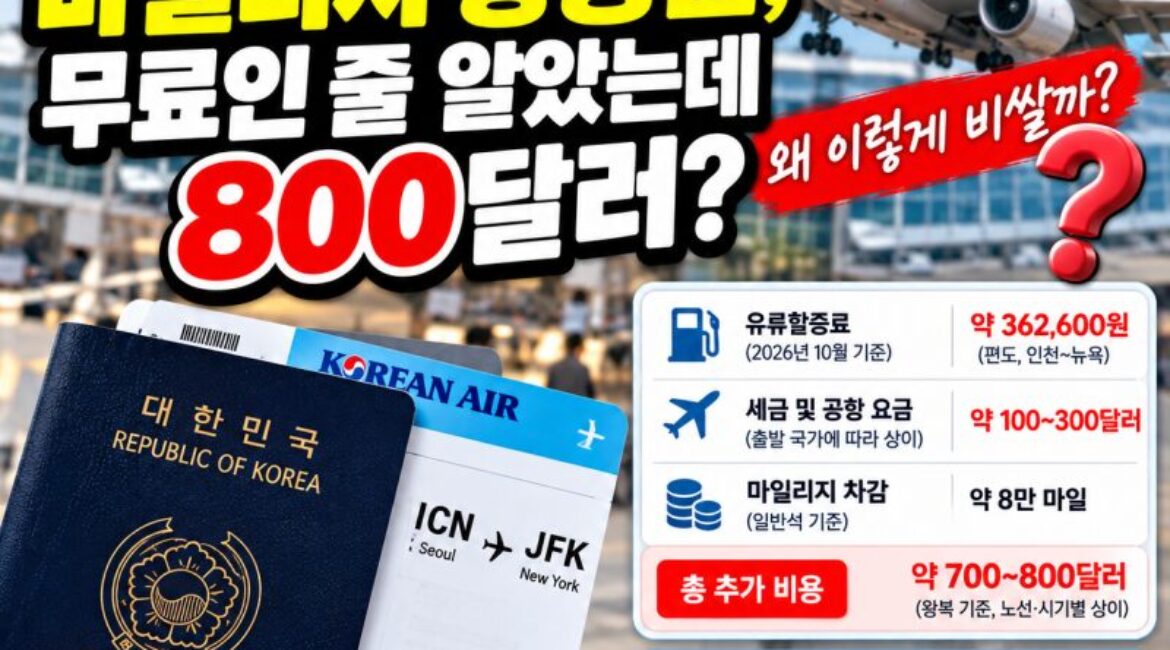 대한항공 마일리지 항공권, 무료인 줄 알았는데 80만원?