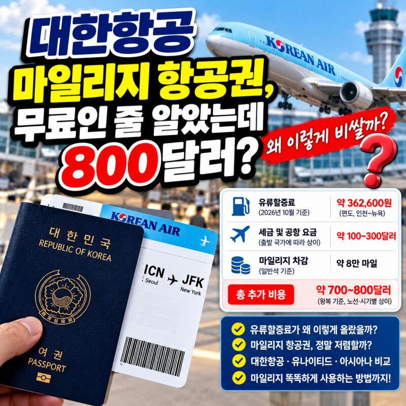 대한항공 마일리지 항공권, 무료인 줄 알았는데 80만원?