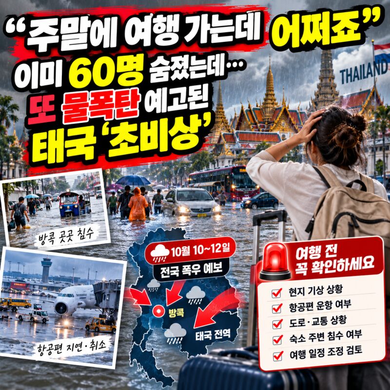 태국 여행 비상! 홍수 사망자 60명! 방콕에 또 물폭탄 예보…10월 태국 여행, 가도 괜찮을까?