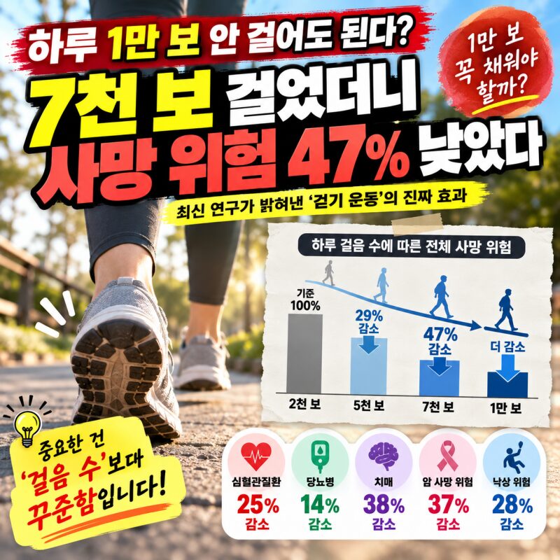 하루 1만 보 안 걸어도 된다? 7천 보 걸었더니 사망 위험 47% 낮았다…걷기 운동의 진실