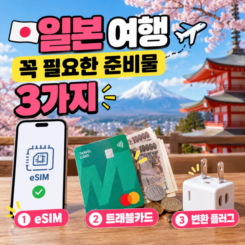 일본 여행 준비물 필수 3가지! eSIM·트래블카드·돼지코 플러그 완벽 정리