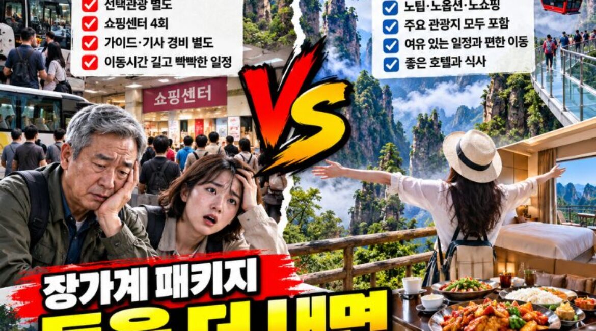 “장가계 49만원에 예약했는데 100만원 넘는다?” 저가 패키지 vs 163만원 고급 패키지, 추가비용 직접 계산해 봤습니다!