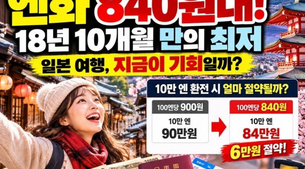 일본 여행 지금 환전해야 할까? 엔화 840원대 충격! 18년 10개월 만의 최저, 10만 엔 환전하면 6만 원 절약