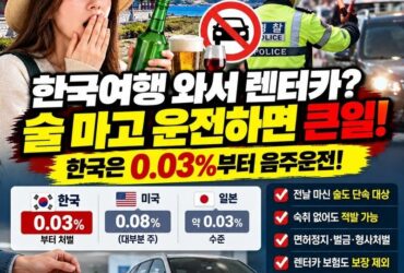 “미국에선 괜찮았는데 한국선 면허정지?” 한국 여행 렌터카 이용객 주의! 전날 마신 술도 음주운전 적발되는 이유