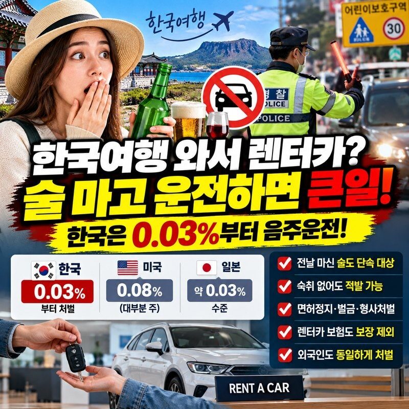 “미국에선 괜찮았는데 한국선 면허정지?” 한국 여행 렌터카 이용객 주의! 전날 마신 술도 음주운전 적발되는 이유
