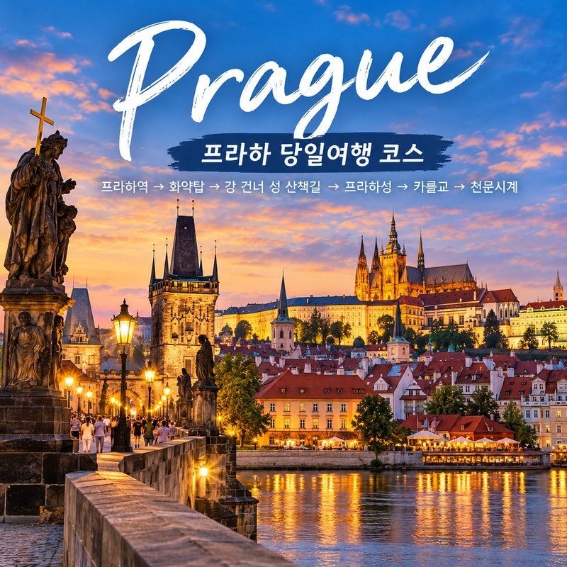 프라하 당일치기 자유여행｜중앙역 MeetMe23 호텔에서 화약탑·프라하성 산책길·카를교·천문시계