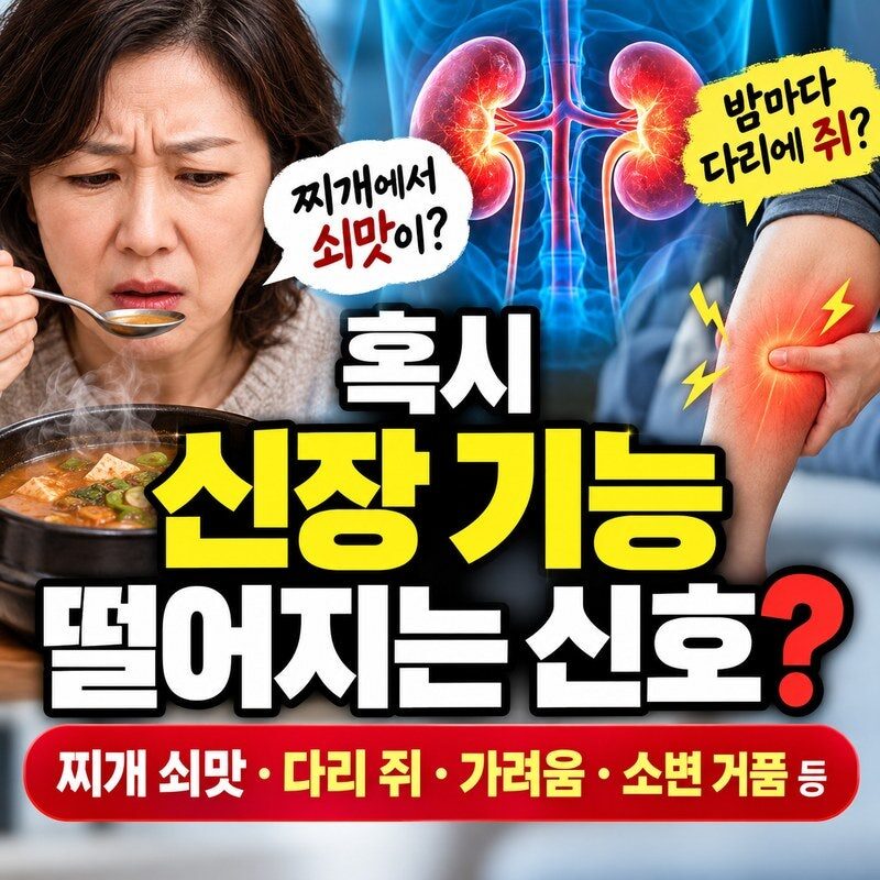 “찌개에서 쇠맛이 나고 밤마다 다리에 쥐가 난다면?” 신장 기능 떨어질 때 나타날 수 있는 7가지 변화